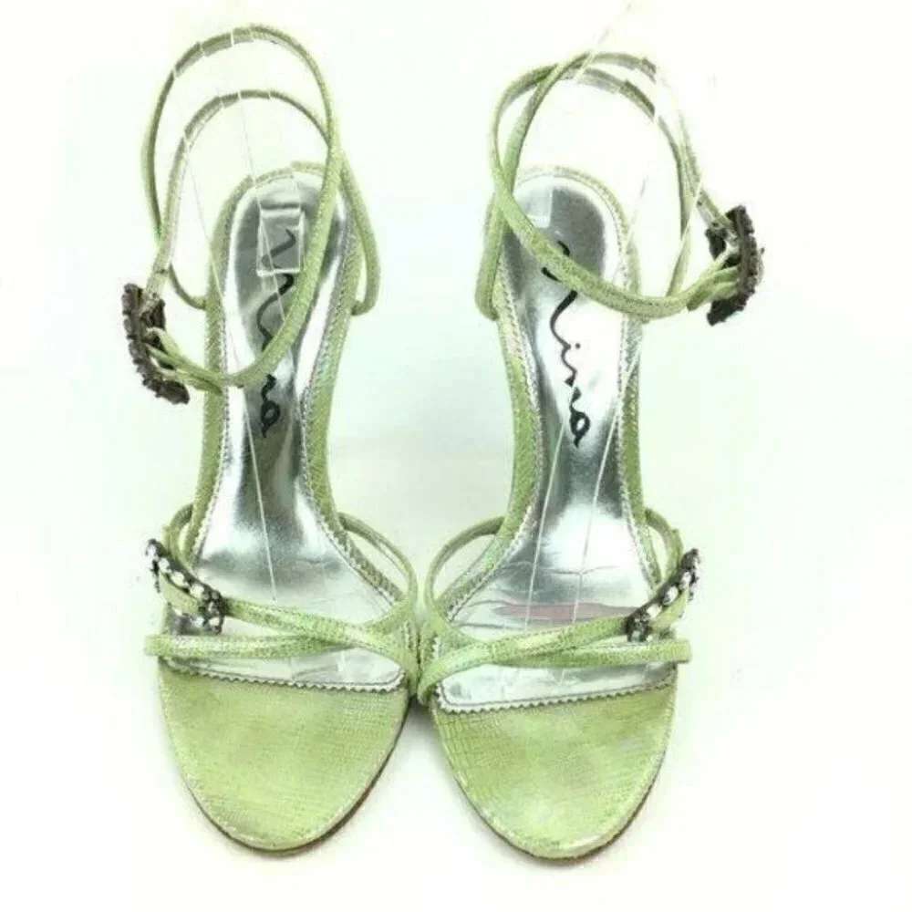 Nina Heels 9 39 Leather Metallic Snakeskin Print